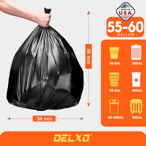 Delxo 55-60 Gallon Trash Bags, 100 Count, 38×58' Large Black Garbage Bags - Image 2