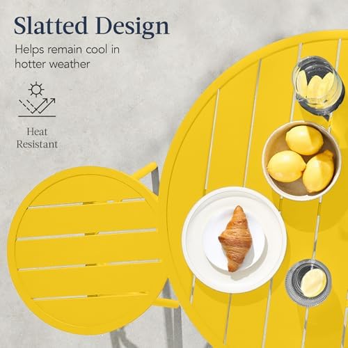 Best Choice Products 3-Piece Patio Dining Set, Bar Height, Outdoor Bistro Set, Outdoor Round Bar Table w/ 2 Bar Stools, Steel - Yellow - Image 6