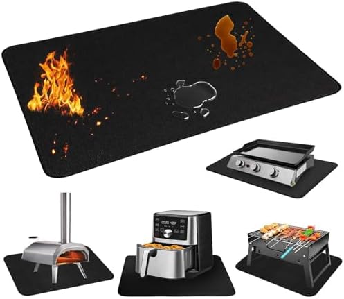 Heat Resistant Mats for Countertop and Grill Table, Fireproof Grill Mats for Outdoor Grill, Under Griddle BBQ Mat, Portable Charcoal Grill, Air Fryer, Gas Grill,Black,20 x 25 inch by Unknown