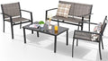 Shintenchi 4 Pieces Patio Furniture Set All Weather Textile Fabric Outdoor Conversation Set, with Glass Coffee Table, Loveseat, 2 Single Chairs for Home, Garden, Lawn, Porch（Light Brown） by Shintenchi%7CFurnitureMadeforRealLife