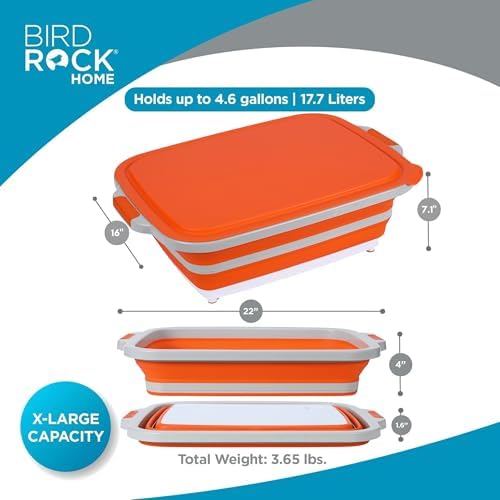 BIRDROCK HOME 18L Collapsible BBQ Prep Tub with Lid, Orange, 22” L x 16” W - Image 7