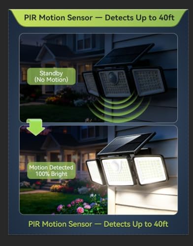 daphino 2500LM Solar Lights, Motion Sensor Outdoor Lights, 3-Head, 1 Pack - Image 3