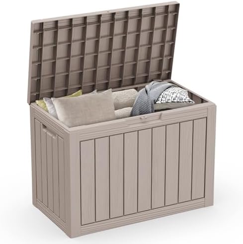 ROJIK Outdoor Storage Housing Deck Box - Waterproof Patio Furniture, Garden Tools, Cushions, Pool Accessories Storage Bench with Lockable Lid and Side Handles (Grey, 45 Gal) by ROJIK