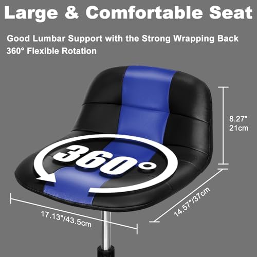 Rolling Stool with Wheels, Adjustable Shop Stool Mechanic Chair Seat Garage Shop Roller Work Chair Mobile Rolling Seat with Tool Tray, 2 Cup Holders, 4" Casters, 350 LBS, Heavy-Duty, Blue - Image 2