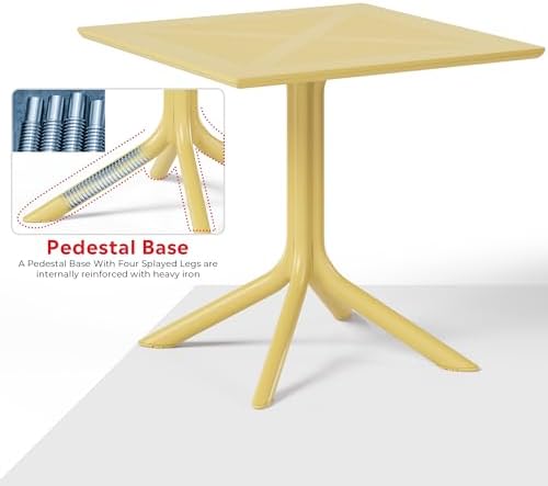 Costaelm Patio Dining Table for 4, Square PP Patio Table, 4-Person Weather Resistant Porch Tables for Outside Poolside Deck Lawn Garden Backyard, Yellow - Image 6