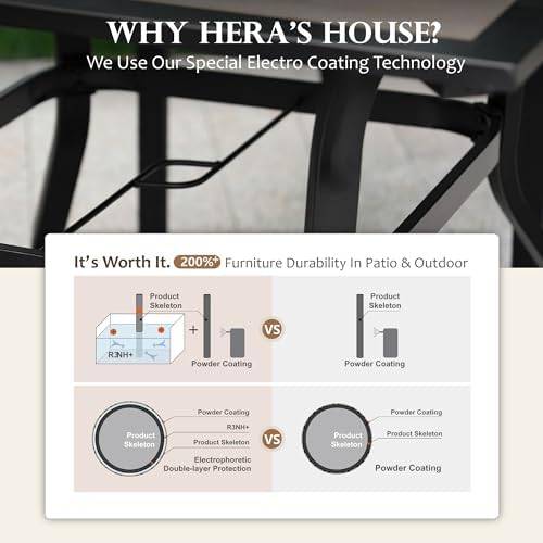 HERA'S HOUSE Patio Dining Set for 4, Wood-Look Metal Table, Red Chair - Image 7