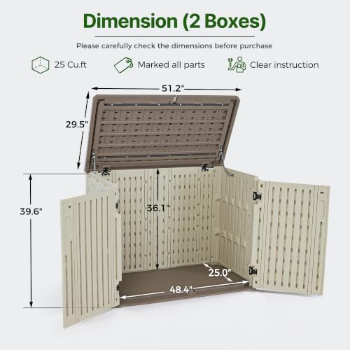 Macrout 25 Cu Ft Outdoor Storage Cabinet, Waterproof Resin Shed SU5437 - Image 2
