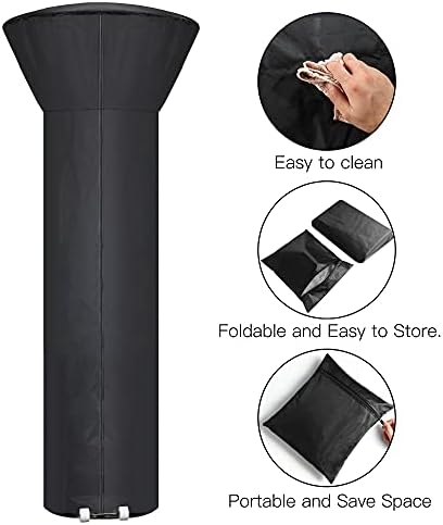 Patio Heater Covers with Zipper and Storage Bag,Waterproof,Dustproof,Wind-Resistant,Sunlight-Resistant,Snow-Resistant,Black,87'' Height x 33" Dome x 19" Base - Image 3