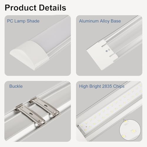 4 Packs 4FT LED Batten Light with 50cm Cable, Ultra-Thin Ceiling Surface Mounted Light, 40W, 4000K, IP20, LED Ceiling Lamp for Garage, Shop, Hallway, Office, Market, ver2 - Image 5