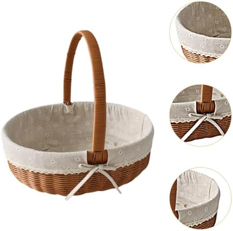 Imitation Rattan Picnic Basket Picnic Hamper Woven Storage Basket Fruit Basket for Bread Fishing Garden BBQ Outdoor Camping- Style C - Image 2