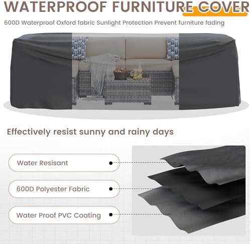UDPATIO Outdoor Patio Furniture Set 7 Pcs Wicker Sectional Sofa Beige - Image 6