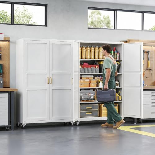 Letaya Metal Garage Storage Cabinet with Wheels,Wide Tool Locker,71”H,White - Image 2