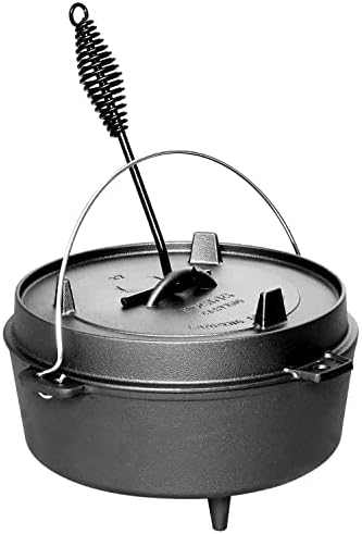 EDGING CASTING Pre-Seasoned Cast Iron Dutch Oven With Skillet Lid, Outdoor Camping Deep Pot for Camping Fireplace Cooking BBQ Baking Campfire, Leg Base, 4.5 Quart - Image 2