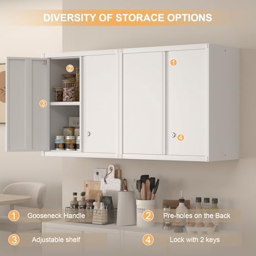 IRONFFICE Wall Cabinet,Metal Storage Cabinet with 2 Doors,Locking Wall Cabinets for Office,Home,White - Image 4
