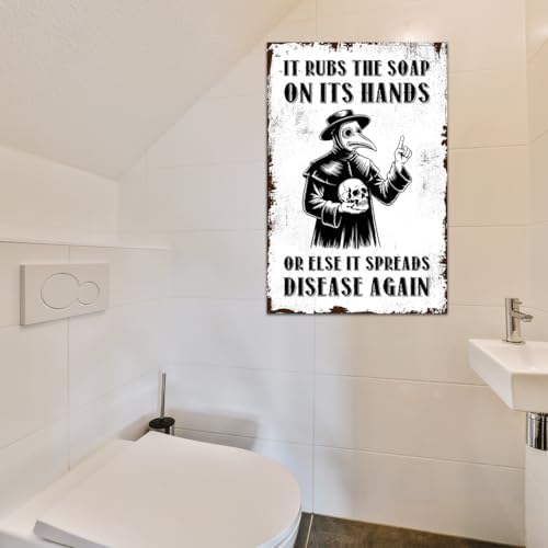 BEASTZHENG Funny Wash Your Hand Plague Doctor Gothic Tin Decor Wall Decor Guest Wall Decor Art Metal Tin Sign In The Bathroom Bedroom 8 X 12 Inches - Image 4