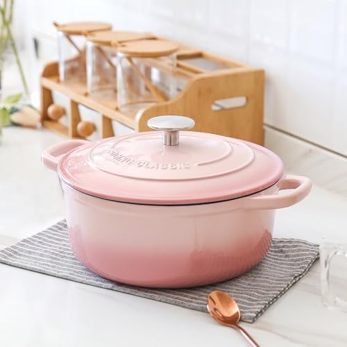 EDGING CASTING Enameled Cast Iron Covered Dutch Oven with Lid Round Pot for Bread Baking, 7 Quart, Pink - Image 6