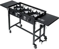 Barton Portable Triple Burner Propane Camp Stove, 87,000 BTU Outdoor Cooking Stove with Side Table, Wheels, Regulator Hose & 4-Hook Utensil Holder for Camping, Tailgating & Backyard Cooking by Barton