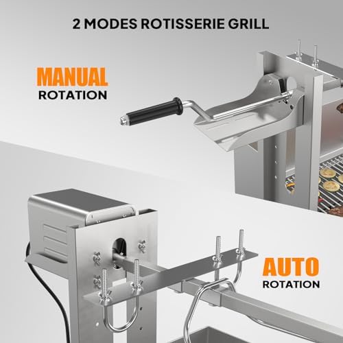 Electric Rotisserie Grill Kit, 46" Pig Lamb Spit Roaster Stand Rotisserie w/Adjustable Height,Asador de Puerco, Charcoal Spit Rod Stainless Steel for Party Barbecue, 176 Lbs Capacity - Image 6