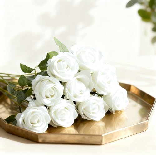 50Pcs White Roses Artificial Flowers with Stems for Home Decor - Image 2