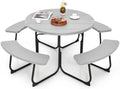 Tangkula 8 Person Round Picnic Table with 4 Built-in Benches, Grey by TANGKULA