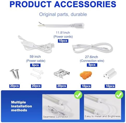 XLNYUUI Led Shop Lights,4FT LED Light 50W 6500K 7000LM Led Daylight,Garage Light Linkable Clear Cover Integrated V-Shape for Garage Warehouse Workbench Workshop(10-Pack) - Image 7