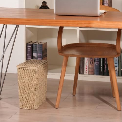 iEGrow Paper Rope Trash Can,Bathroom Trash Can with Lid, 3 Gallon Wicker Waste Basket with Removable Liner, for Bedroom, Living Room, Toilet, Under Sink Natural - Image 7