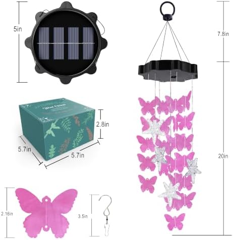 Toodour Solar Wind Chimes for Outside, Hanging Butterfly Shell Wind Chime - Image 7