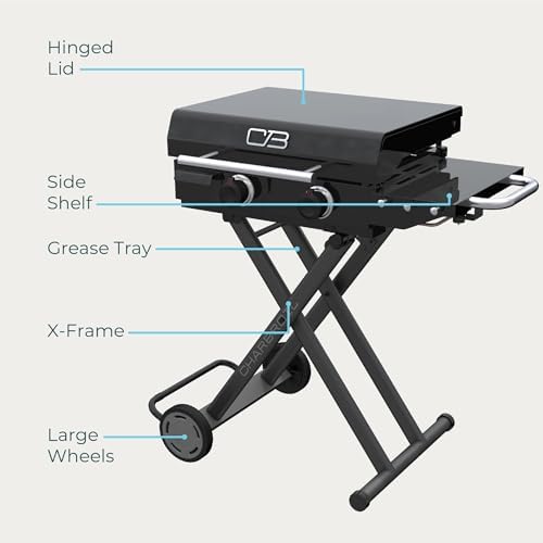 Charbroil 22" Performance Series Folding Cart 2-Burner Portable Propane Gas Griddle, Black - 463711223 - Image 3