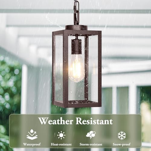 BesLowe Outdoor Pendant Light, Modern Hanging Lantern for Porch, Brown - Image 2