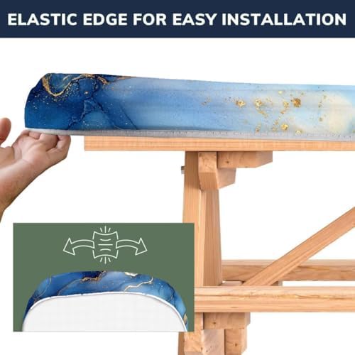 CAPSCEOLL Picnic Table Cover with Bench Covers 6ft - Dark Blue Marble - Image 4