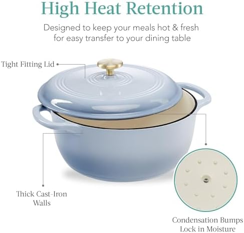 Best Choice Products 6 Quart Enamel Cast-Iron Round Dutch Oven, Family Style Heavy-Duty Pre-Seasoned Cookware for Home, Kitchen, Dining Room, Oven Safe w/Lid, Dual Handles - Cornflower Blue - Image 6
