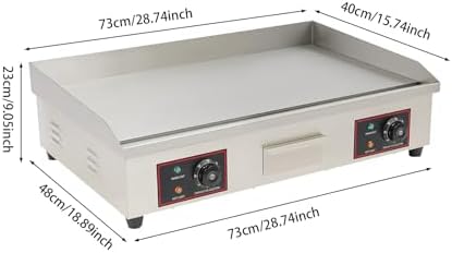 Commercial Electric Countertop Griddle,110V 3000W Flat Top Grill with Adjustable Thermostat 122°F-572°F,Stainless Steel Non-Stick Restaurant Grill for Home Restaurant - Image 2