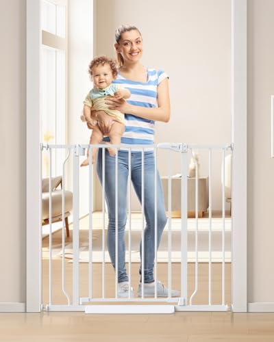34" Tall Baby Gate No Drilling, Auto Close Dog Gate Indoor, White by Cideny