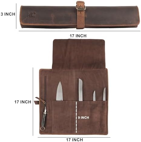 Leather Knife Roll Bag for Chefs – 17.5” x 17.5” Professional Chef Knife Storage Organizer, Portable Culinary Knife Case, Travel Knife Roll for Kitchen, BBQ & Catering - Image 5
