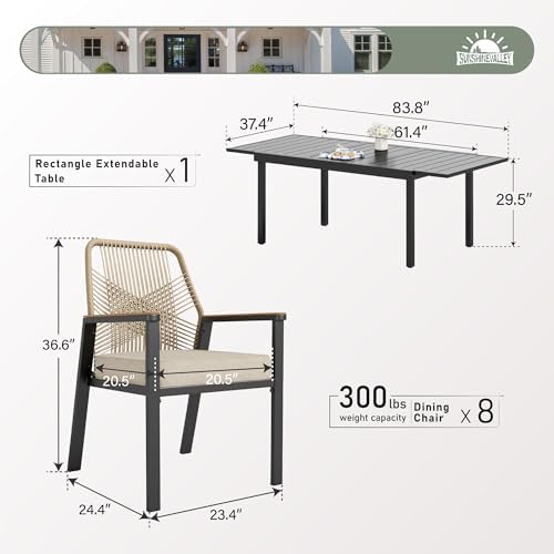 SUNSHINE VALLEY 9pc Patio Dining Set for, Extendable Metal Table & 8 Chairs - Image 3