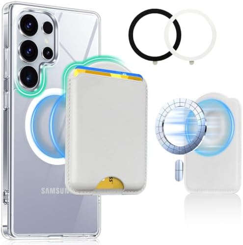 Magnetic Wallet for Samsung Galaxy S26 S25 S24 Series, Fold 8 Ultra with Magsafe Case, for iPhone 18-12 Series, RFID Blocking Leather Magnetic Card Holder | Holds 3 Cards | White by Unknown