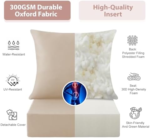 Outdoor Deep Seat Cushion Set, 24x24 Inch, Beige, Set of 2 - Image 4