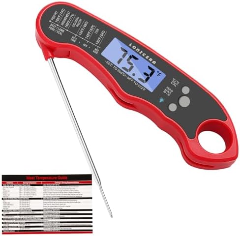 LONICERA Digital Meat Thermometer, 1-4 s Instant Read, Foldable Probe, Red by LONICERA