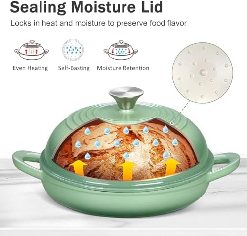Enameled Cast Iron Dutch Oven for Bread Baking, 6 Qt Sourdough Dutch Oven With Lid, Cast Iron Bread Oven with Dome Lid (Pistachio Green) - Image 4