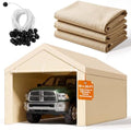 VEVOR Carport Replacement Canopy Cover, 10 x 20 ft Potable Garage Tent Top Tarp with Sidewalls, UV-Resistant & Waterproof, Heavy Duty Car Shelter Tarp with Ball Buggees, Beige, Frame Not Included by VEVOR