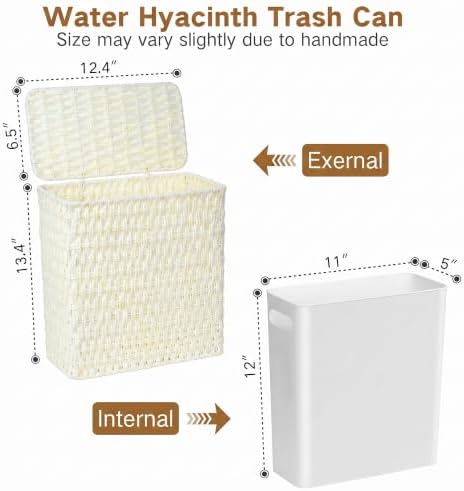 iEGrow Paper Rope Trash Can,Bathroom Trash Can with Lid, 3 Gallon Wicker Waste Basket with Removable Liner, for Bedroom, Living Room, Toilet, Under Sink Creamy White - Image 4