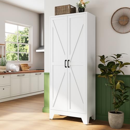 Letaya 75" H Metal Storage Cabinet with 2 Doors and 4 Shelves,Tall Kitchen Pantry Cabinets,Farmhouse Utility Pantry Organizers for Cupboard/Dining/Bathroom/Home Office/Garage,White - Image 6