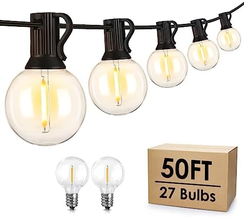 Mlambert 50Ft LED Outdoor String Lights G40 Globe Dimmable Patio Light, Waterproof Hanging String Light with 27 Warm White Shatterproof Bulbs(2 Spare) by Mlambert