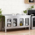 59" Stainless Steel Table Cabinet Heavy Duty Prep Table with 304 Stainless Steel Worktop and 4 Glass Doors Commercial Worktable Workbench with Storage Cabinet for Kitchen Garage Restaurant Outdoor by KINGBO