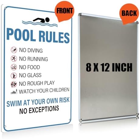 BEASTZHENG Pool Rules Sign Warning Swim At Your Own Risk Retro Metal Tin Sign for Swimming Pool Water Park Beach Decor for Outdoor 8x12 Inches - Image 2