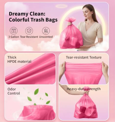 Small 3 Gallon Trash Bags Unscented, 0.78 Mil, Pink, 150 Count - Image 4