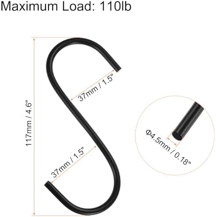 HARFINGTON 2pcs Long S Hooks 4.6 Inch Extra Long Metal S-Shaped Hanging Hooks High Manganese Steel S Hanger Storage Organizing Tool for Kitchen Garden Bathroom Garage Closet, Black - Image 2