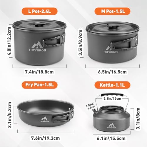 THTYBROS 27pcs Camping Cooking Set for 2-4 People, Portable Cookware Set with Kettle, Pots & Pans, Stainless Steel Utensils, Plates, Dishware for Backpacking, Picnic, Outdoor Adventures - Image 3