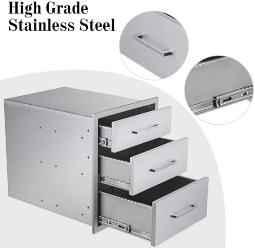 Outdoor Kitchen Drawers,Stainless Steel BBQ Drawer 3-Drawer, 16" W x 21" H x 23" D Flush Mount Triple Access Drawer for Outdoor Kitchen,BBQ Island - Image 4