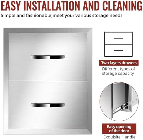 Outdoor Kitchen Drawers Stainless Steel, BBQ Drawer Inserts for Built-in Patio Grill Station, 14''W x 15''H x 23''D - Image 6